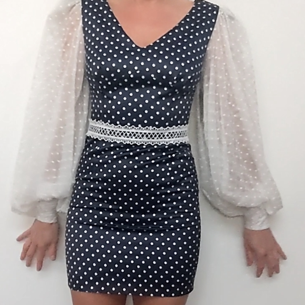 Nwot Bronx & Banco coquette sleeve polka dot Mona alt dress 2 - Picture 11 of 13